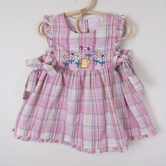 Vintage Y2K Samara Plaid Garden Flowers Embroidered Summer Dress Side Bows 2T - Picture 1 of 10